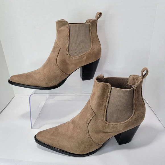 MaxMuxun Women's Chunky Heel Ankle Boots Western Booties Faux Leather Vegan - Picture 2 of 12